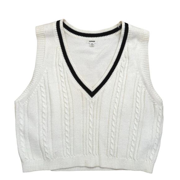 Garage Cropped Sweater Vest White Navy Preppy Womens size medium NEW - Picture 1 of 4